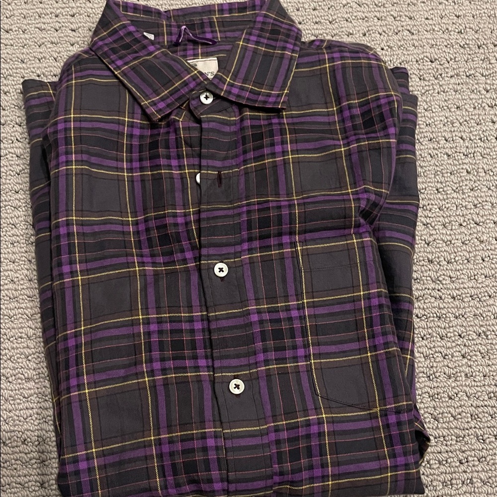 Mason Men's Purple and Yellow Plaid Shirt